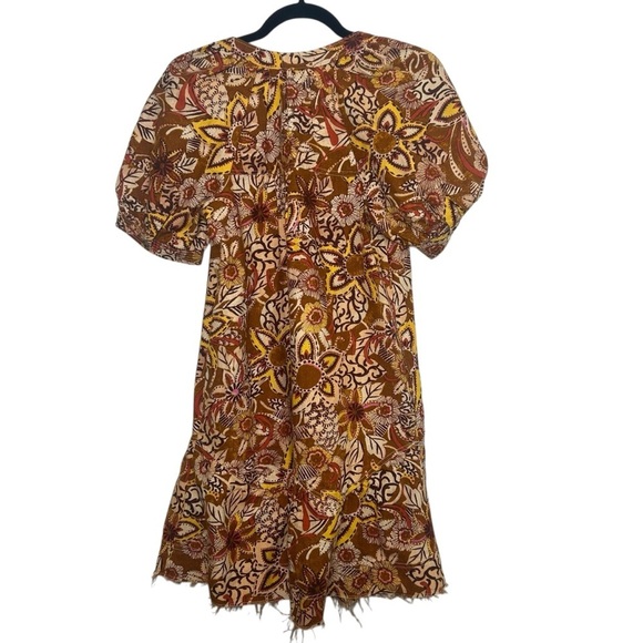 Anthropologie Pilcro Floral Tapestry Puff Sleeve Dress Size XS button linen rust - Picture 3 of 8